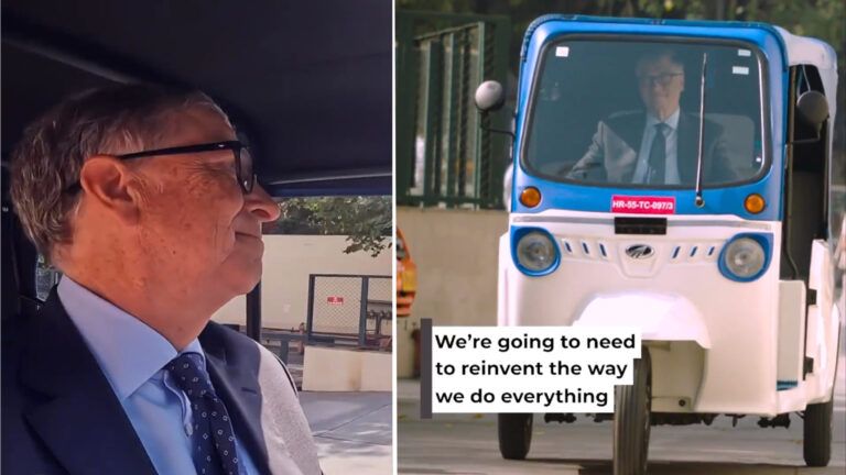 Bill Gates driving Mahindra Treo e-rickshaw