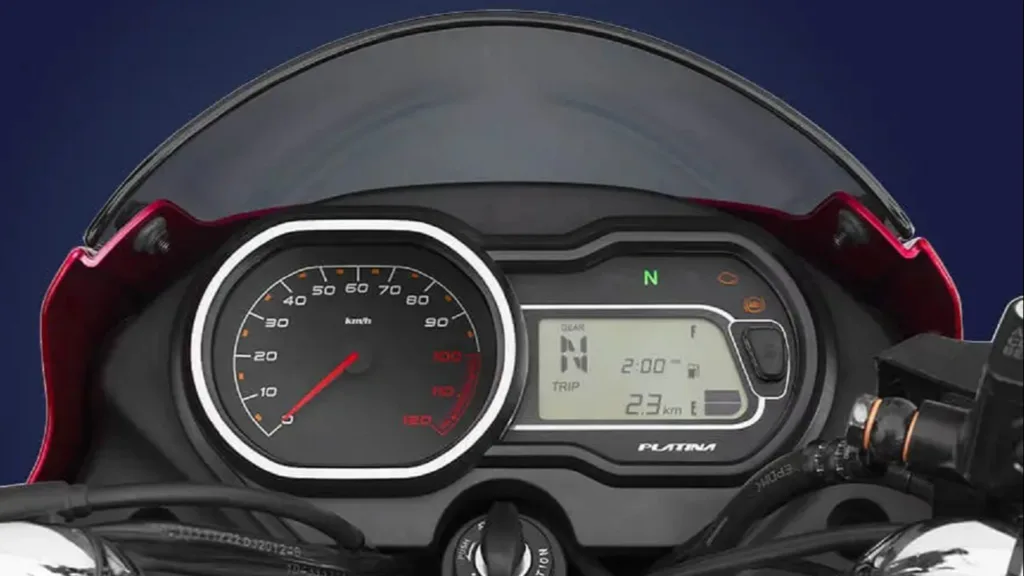 Digital cluster of Platina 110cc bike, which was spotted with the upcoming Bajaj CNG bike. (source: Bajaj Auto)